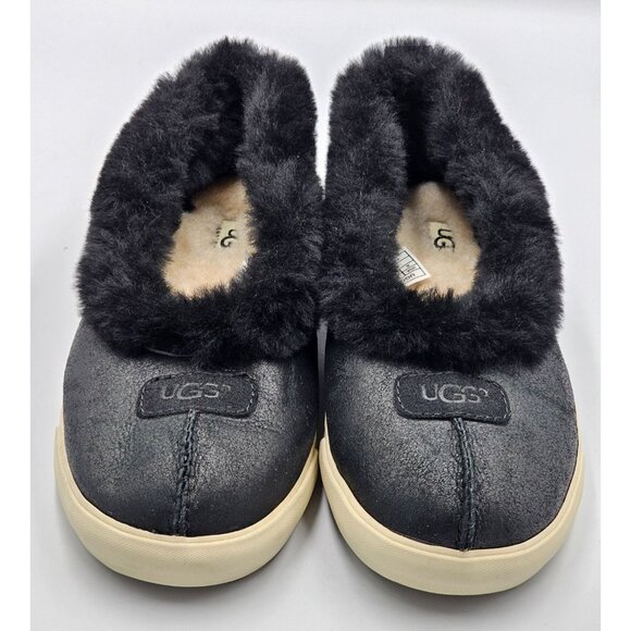UGG Australia Women's Black Suede Fuzzy Lined Rylan Skimmer Slippers Size 8 2977 - Picture 11 of 16